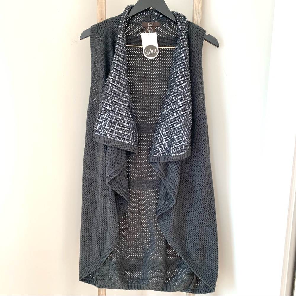 Luii Embellished Charcoal Sweater Vest, NWT, Small